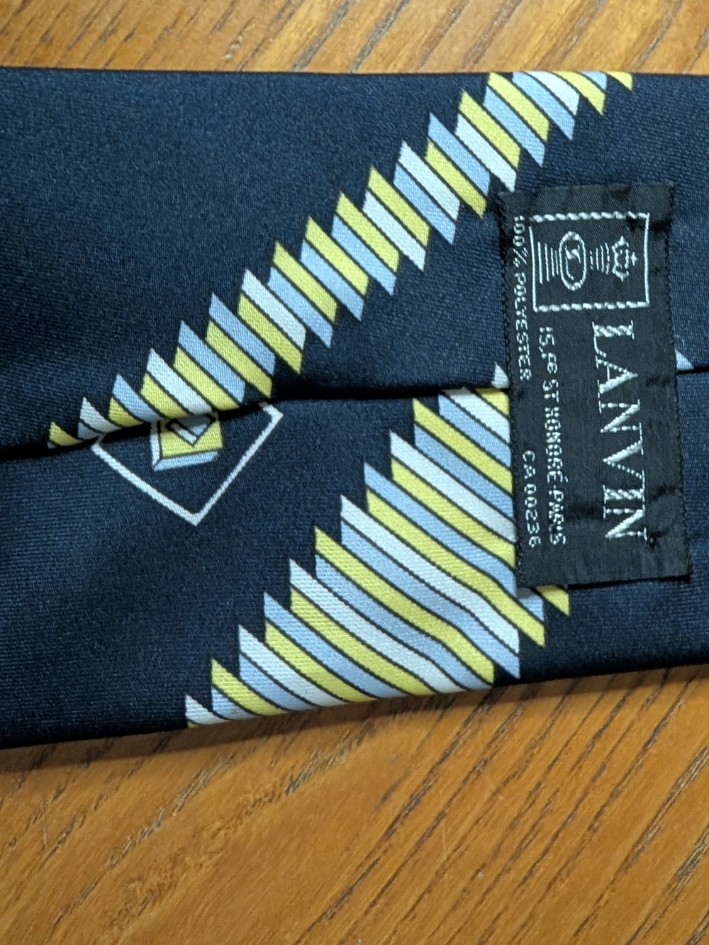 Lanvin Navy Tie with Yellow and Light Blue Diagonal Stripes